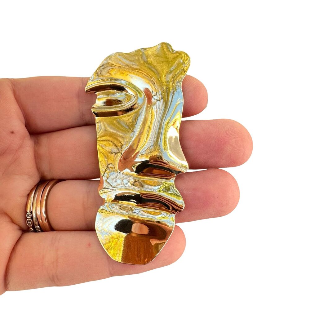 Vintage Jewelry Gold Tone Face Brooch Impressionist Pin